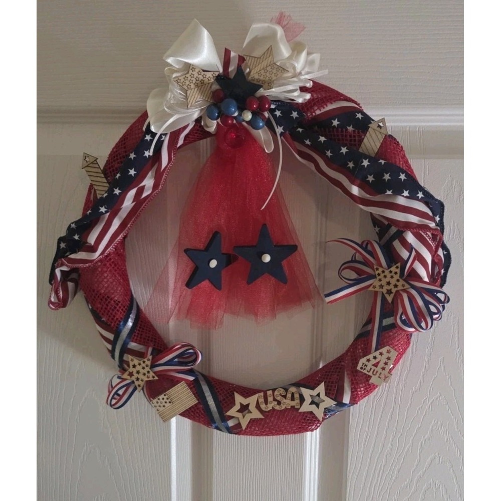 Patriotic Wreath for Front Door‎ Memorial Day Red White Blue July 4th NEW